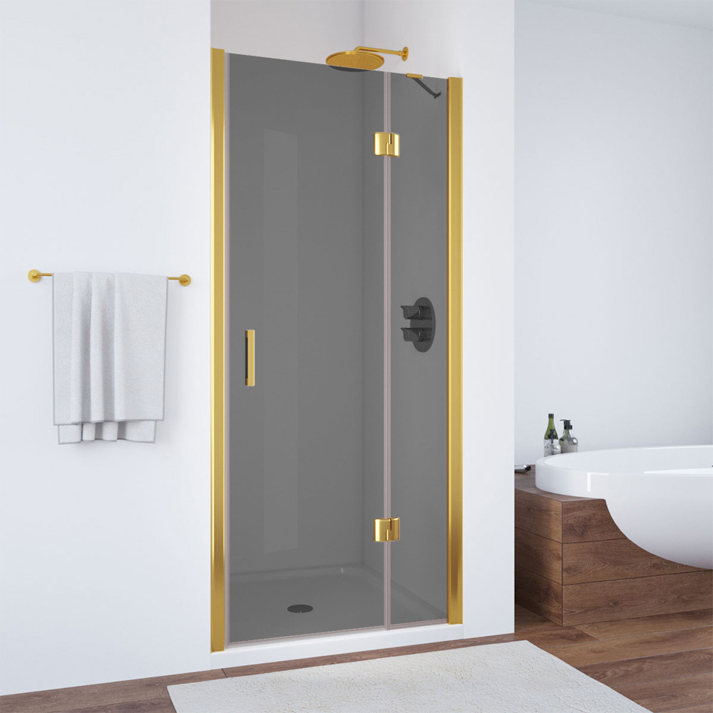 Душевая дверь в нишу Vegas Glass  AFP TUR NOVO h1890 90 09 07 R, профиль золото глянцевое, стекло графит