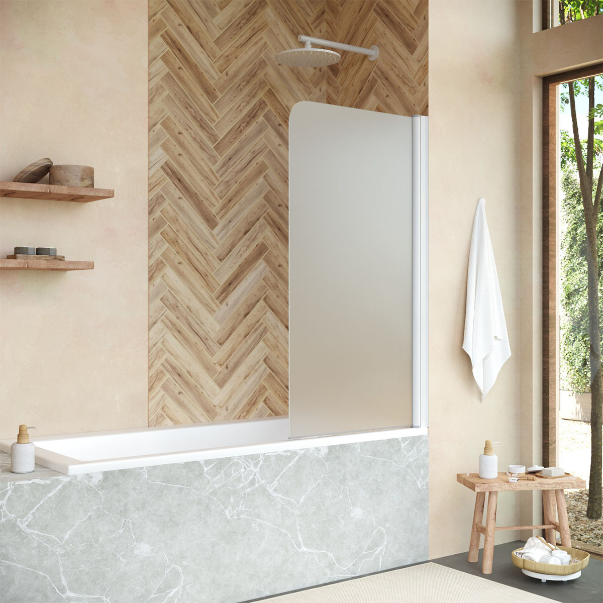 Шторка на ванну Vegas Glass EV NOVO 70 01 10 R, профиль белый, стекло сатин