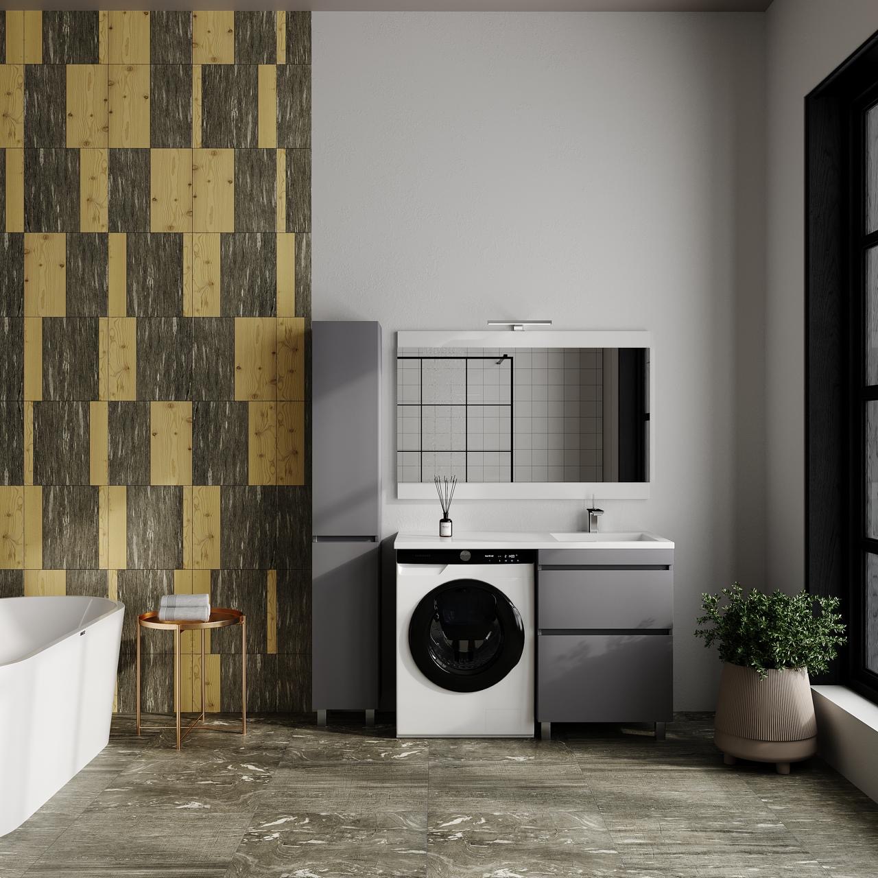 Тумба с раковиной Style Line Даллас Леон 120 R Люкс серая, Plus напольная