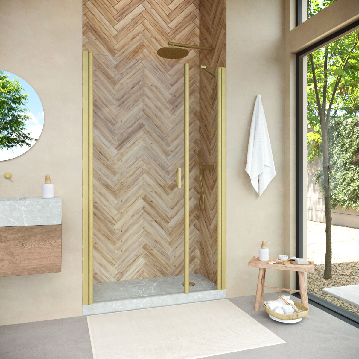 Душевая дверь в нишу Vegas Glass  EP-F-2 NOVO 165 03 crystalvision L, профиль золото матовое, стекло crystalvision