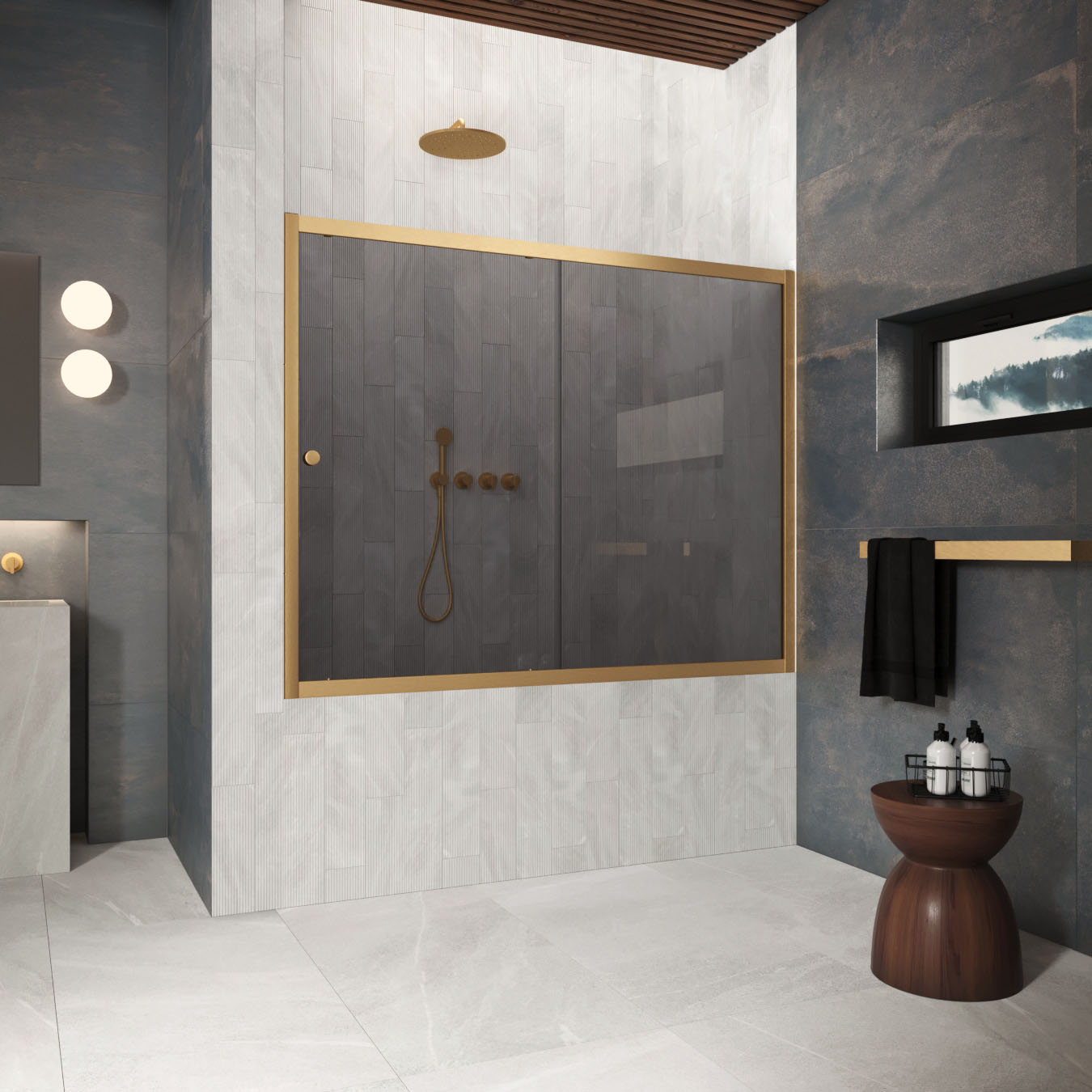 Шторка на ванну Vegas Glass  ZV Protec 180 03 07, профиль золото матовое, стекло графит