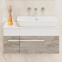 Тумба с раковиной Runo Вудлайн 85, скандинавский дуб, раковина Caspia 60 Square