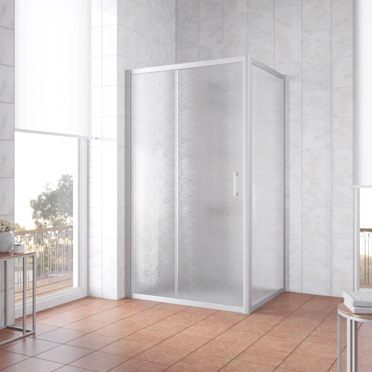 Душевой уголок Vegas Glass ZP+ZPV NOVO h2000 125*80 07 02, профиль матовый хром, стекло шиншилла