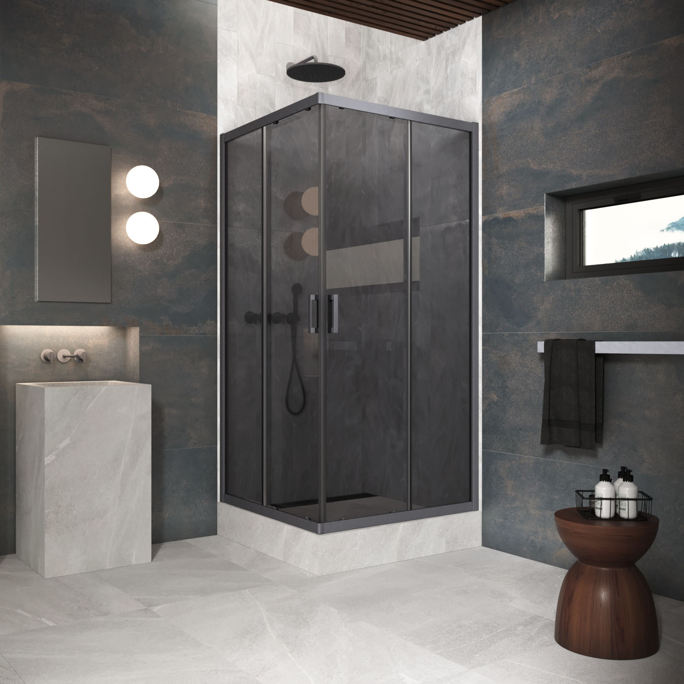 Душевой уголок Vegas Glass ZA Protec 120 06 07, профиль GunMetal, стекло графит