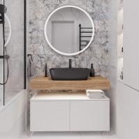 Мебель для ванной Stworki Ольборг 100 столешница дуб французский, без отверстий, 2 тумбы 50, с раковиной Vitra Shift черной