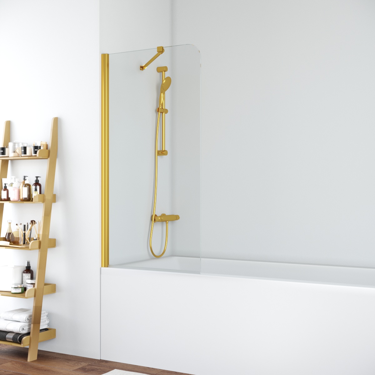 Шторка на ванну Vegas Glass EV NOVO ST 76 09 01, профиль золото глянцевое, стекло прозрачное
