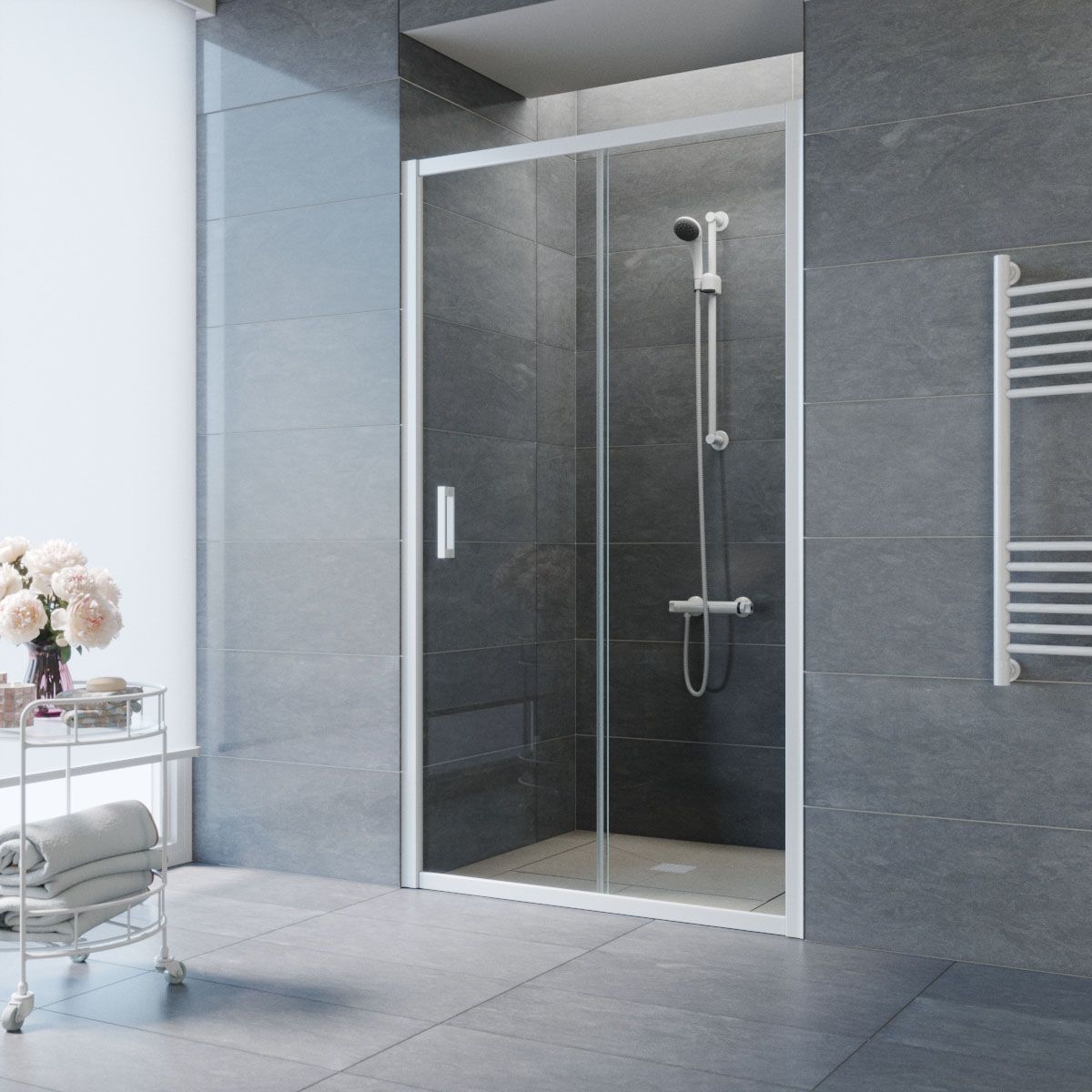 Душевая дверь в нишу Vegas Glass ZP NOVO h2000 160 01 01 профиль белый, стекло прозрачное