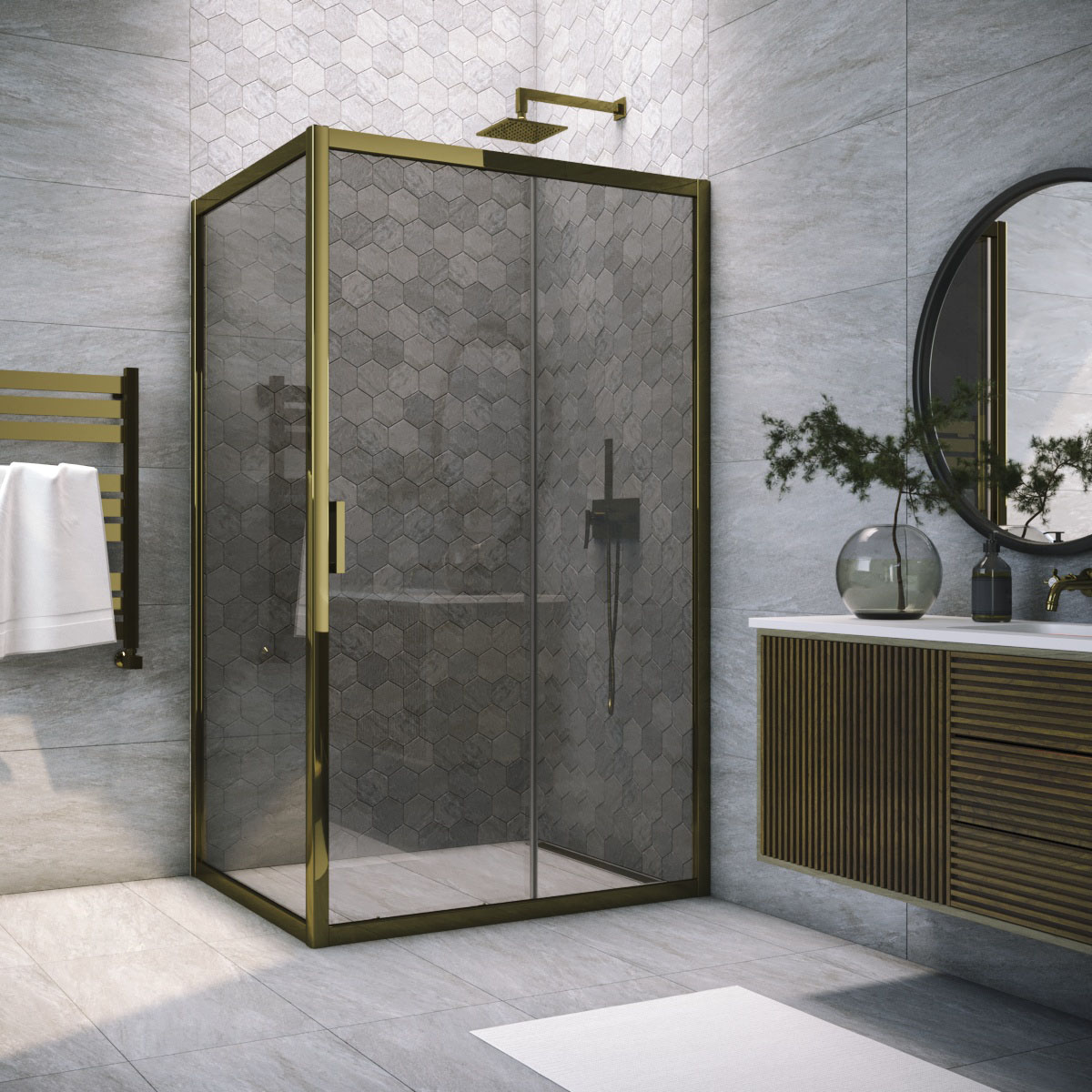 Душевой уголок Vegas Glass ZP+ZPV TUR NOVO 100*85 05 07, профиль бронза, стекло графит