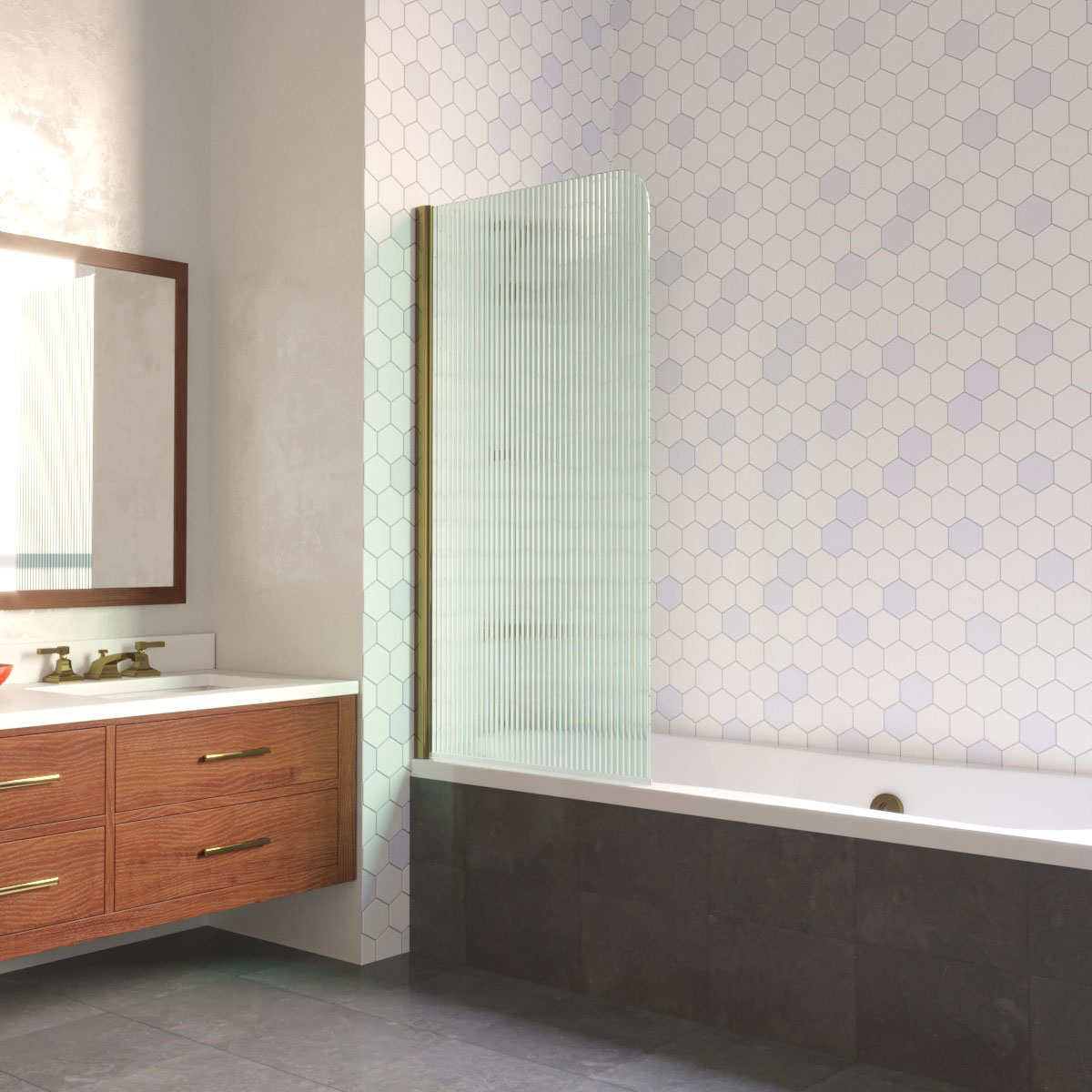 Шторка на ванну Vegas Glass  EV LUX 75 05 Moru L, профиль бронза, стекло Moru