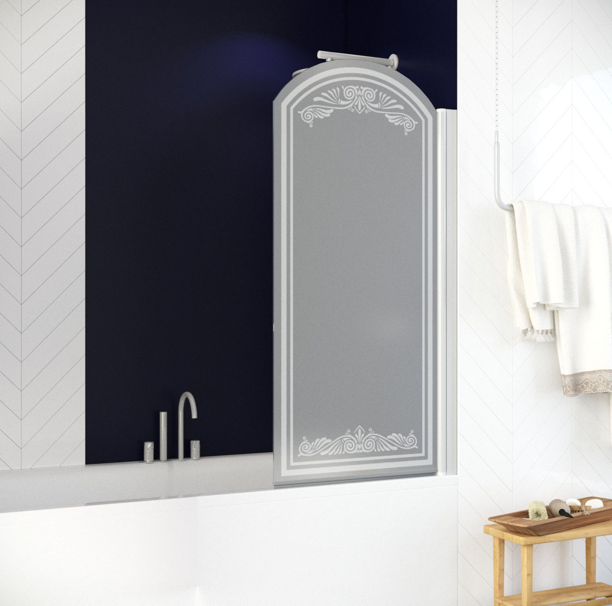 Шторка на ванну Vegas Glass EV ARC 76 01 В10+В10 R, профиль белый, стекло сатин