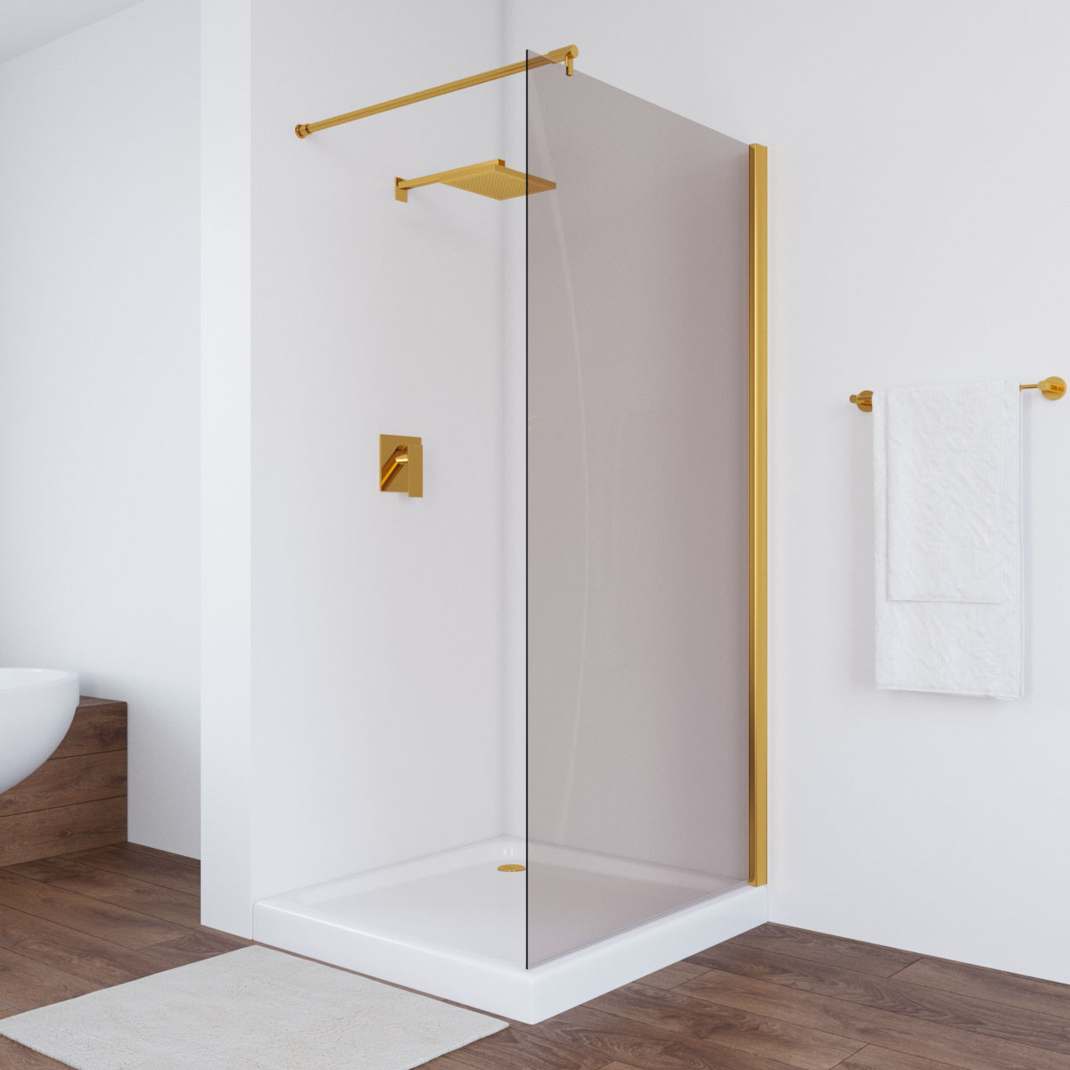 Душевая перегородка Vegas Glass EAF NOVO h2000 76 09 05, профиль золото глянцевое, стекло бронза