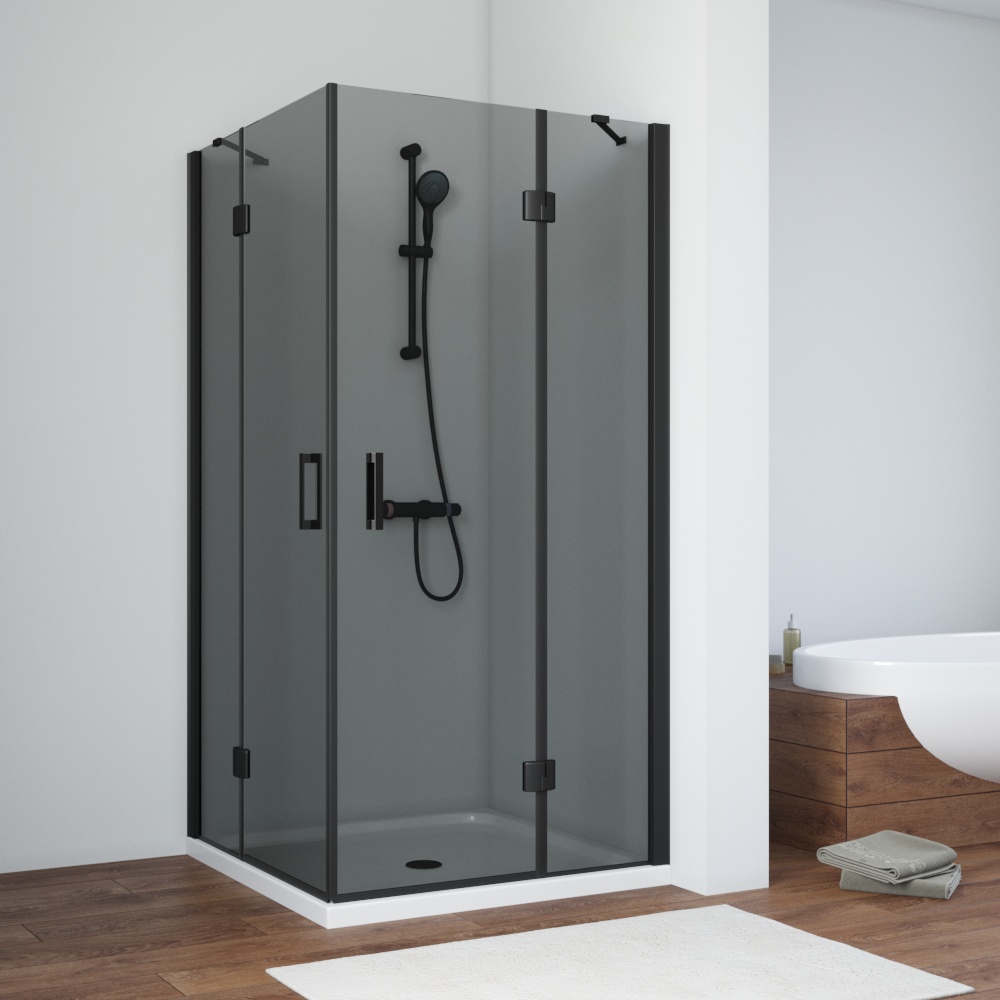 Душевой уголок Vegas Glass AFA NOVO 100 02М 07, профиль черный матовый, стекло графит