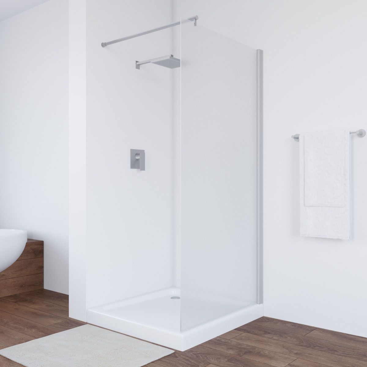 Душевая перегородка Vegas Glass EAF NOVO 96 07 10 профиль матовый хром, стекло сатин