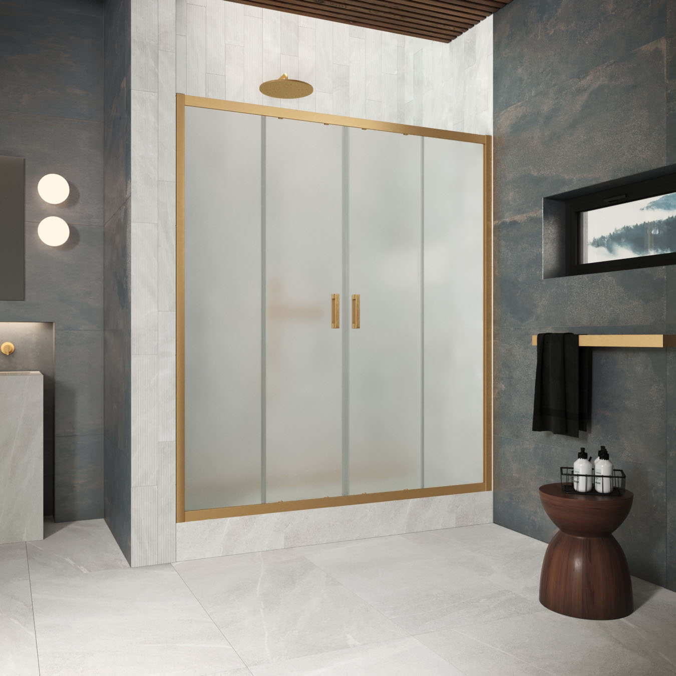 Душевая дверь в нишу Vegas Glass  Z2P Protec h1900 200 03 10, профиль золото матовое, стекло сатин