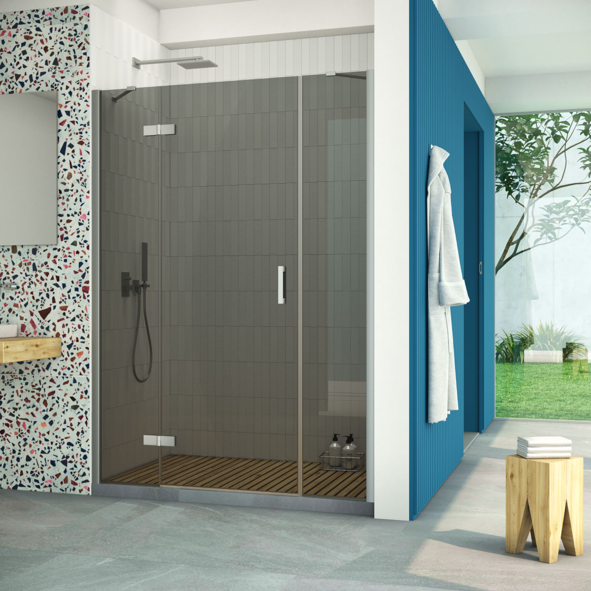 Душевая дверь в нишу Vegas Glass AFP-F Retta 150 07 07 L, профиль матовый хром стекло графит