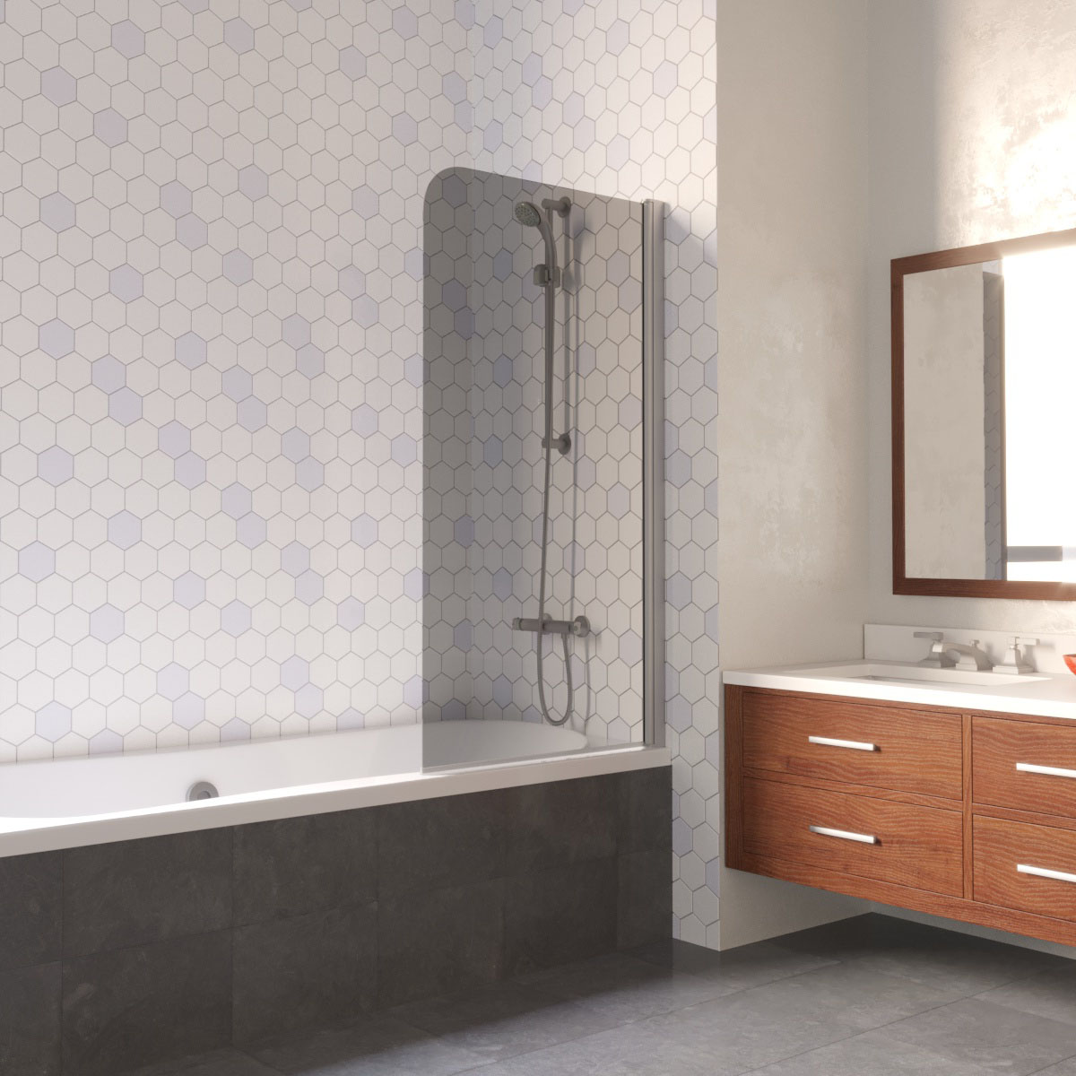 Шторка на ванну Vegas Glass EV LUX 75 07 07 R, профиль матовый хром, стекло графит