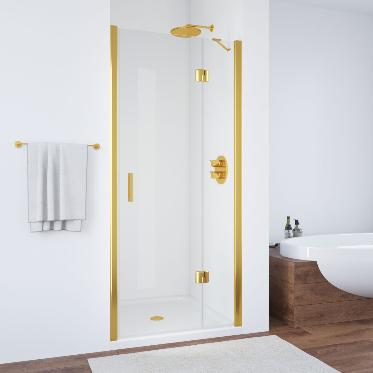 Душевая дверь в нишу Vegas Glass AFP NOVO 120 09 crystalvision R, профиль золото глянцевое, стекло crystalvision