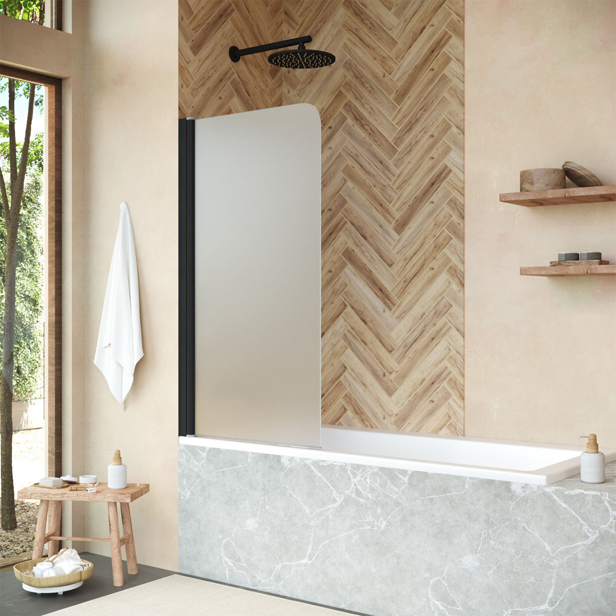 Шторка на ванну Vegas Glass EV NOVO 70 02М 10 L, профиль черный матовый, стекло сатин