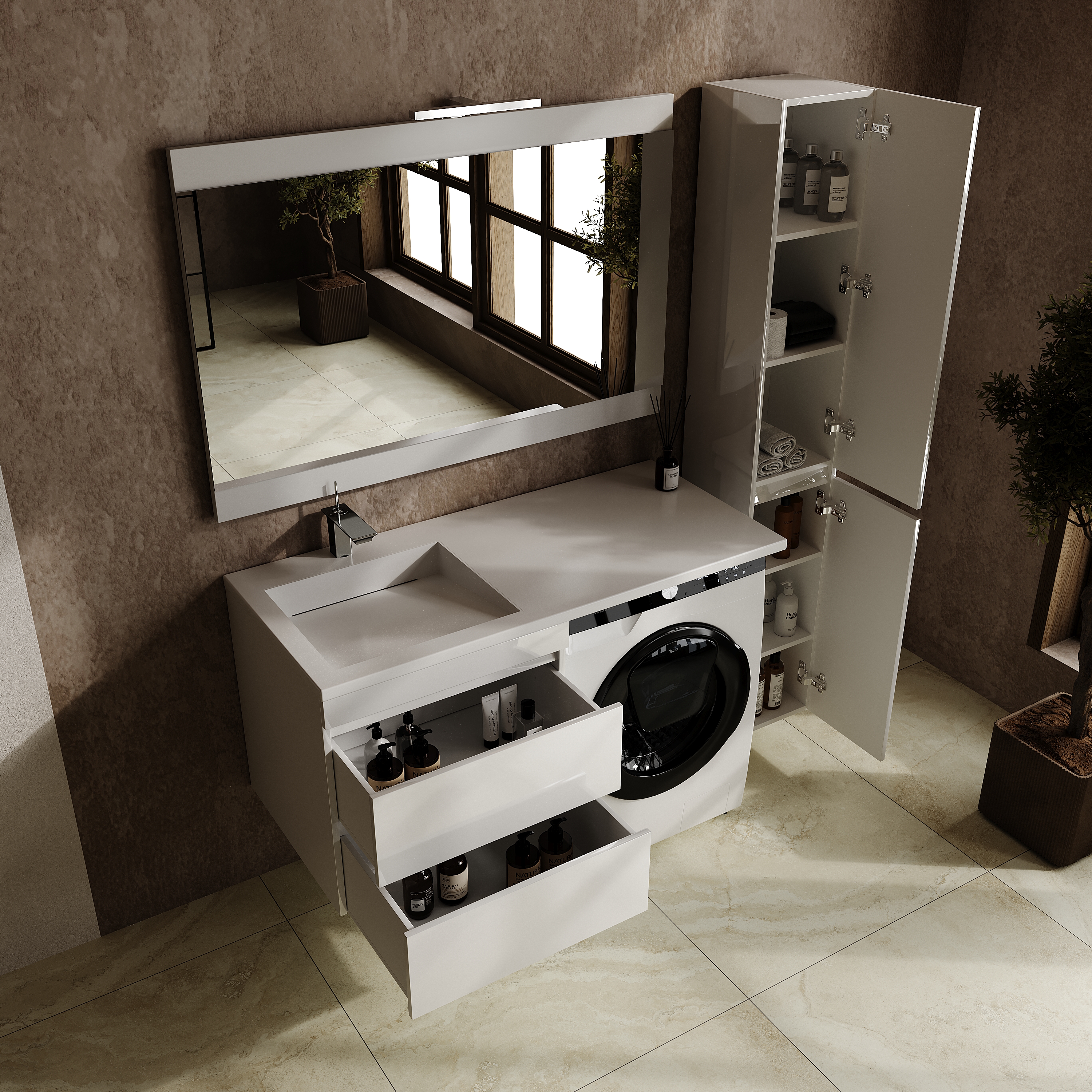 Тумба с раковиной Style Line Даллас Леон 120 L Люкс белая, Plus подвесная