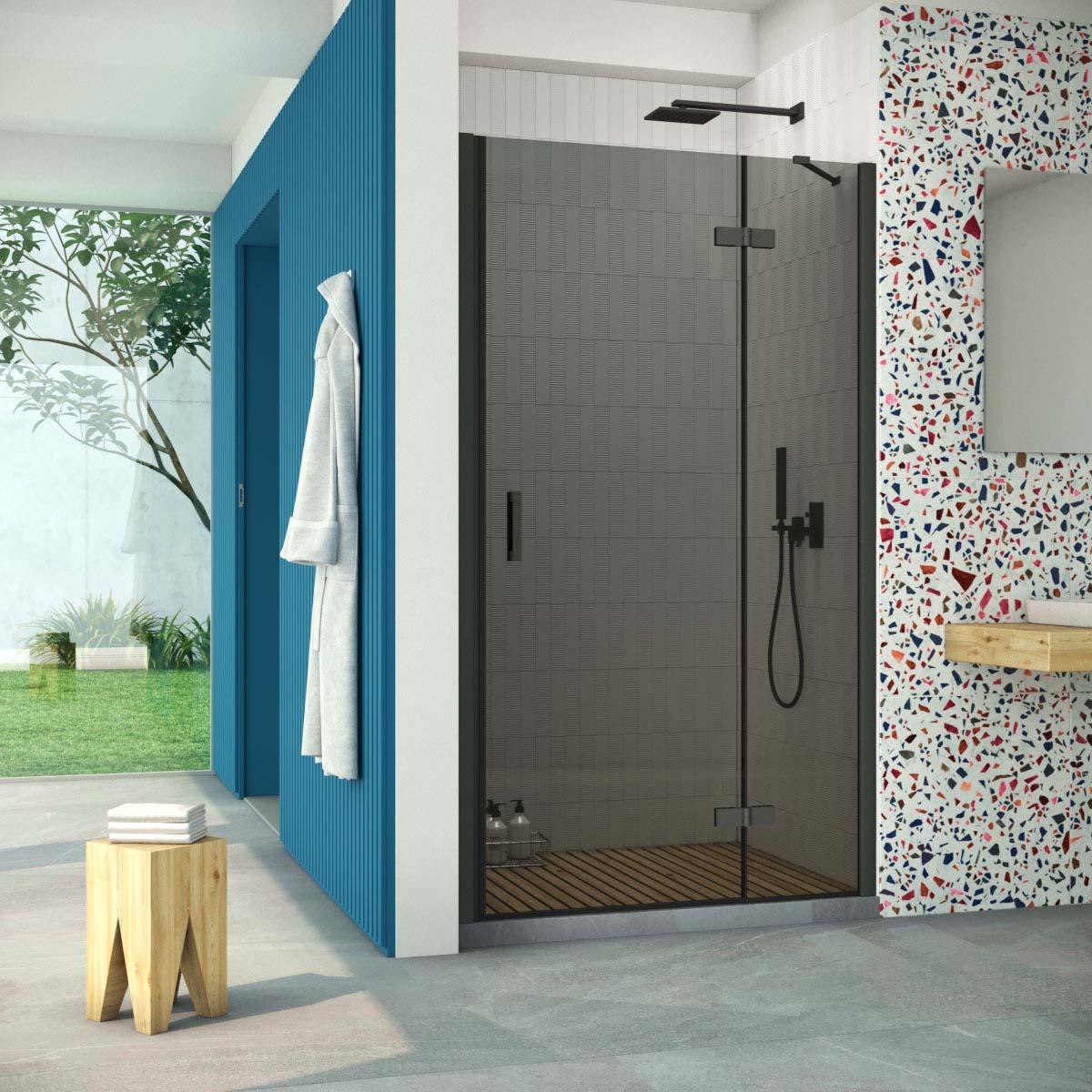 Душевая дверь в нишу Vegas Glass AFP Retta 120 02М 07 R, профиль черный матовый, стекло графит