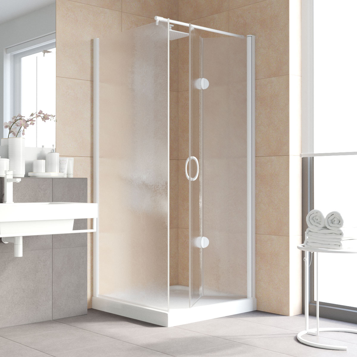 Душевой уголок Vegas Glass GPS-Fis LUX 80*110 01 02 R, профиль белый, стекло шиншилла