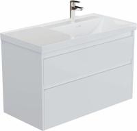 Тумба с раковиной Aquanet Nova Lite 2.0 90 R 2 ящика, белый глянец
