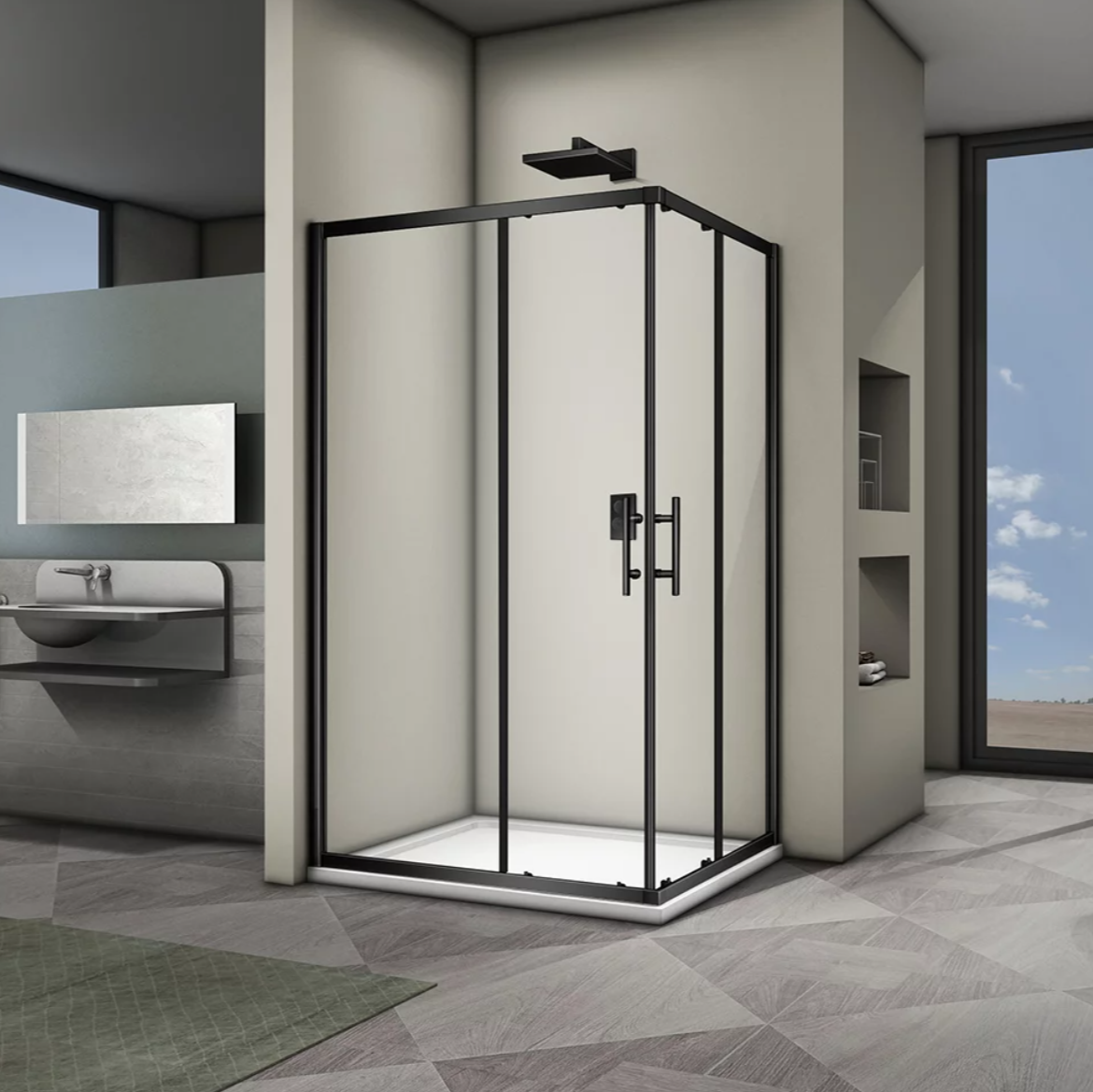 Душевой уголок Veconi Rovigo RV-30B 100x80, профиль черный