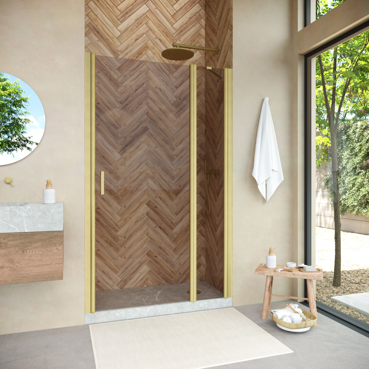 Душевая дверь в нишу Vegas Glass  EP-F-1 NOVO h2000 100 03 05 R, профиль золото матовое, стекло бронза