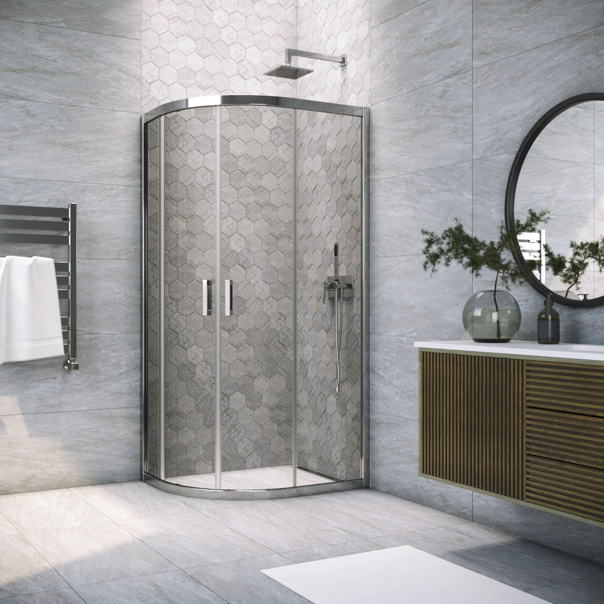 Душевой уголок Vegas Glass ZS-F TUR NOVO 110*80 08 07, профиль глянцевый хром, стекло графит