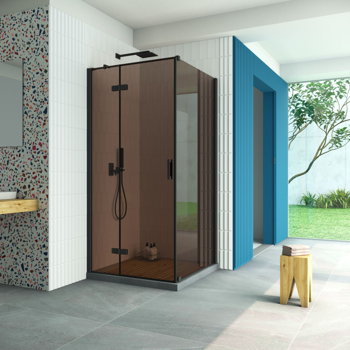 Душевой уголок Vegas Glass AFP-Fis Retta 80*120 02М 05 L, профиль черный матовый стекло бронза