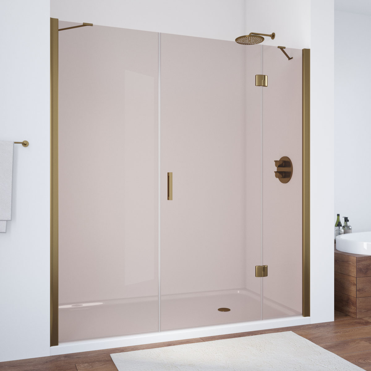 Душевая дверь в нишу Vegas Glass AFP-F NOVO 200 05 05 R, профиль бронза, стекло бронза