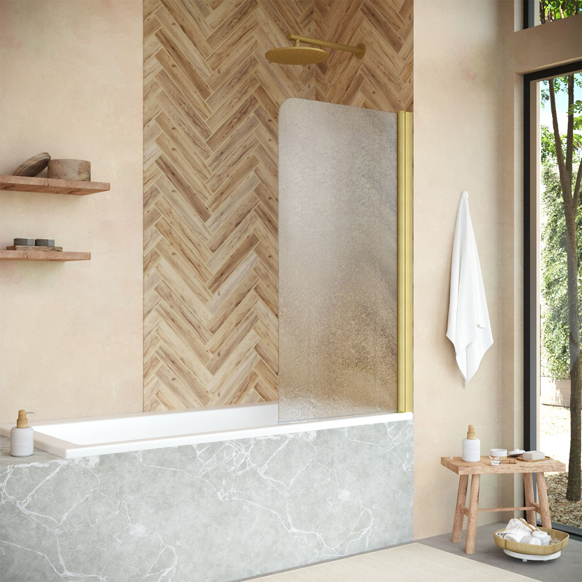 Шторка на ванну Vegas Glass  EV NOVO 70 03 02 R, профиль золото матовое, стекло шиншилла