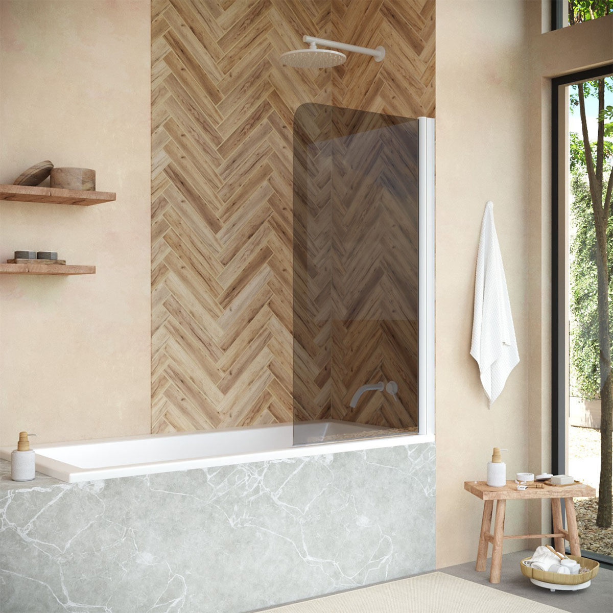 Шторка на ванну Vegas Glass  EV NOVO 60 01 07, профиль белый, стекло графит