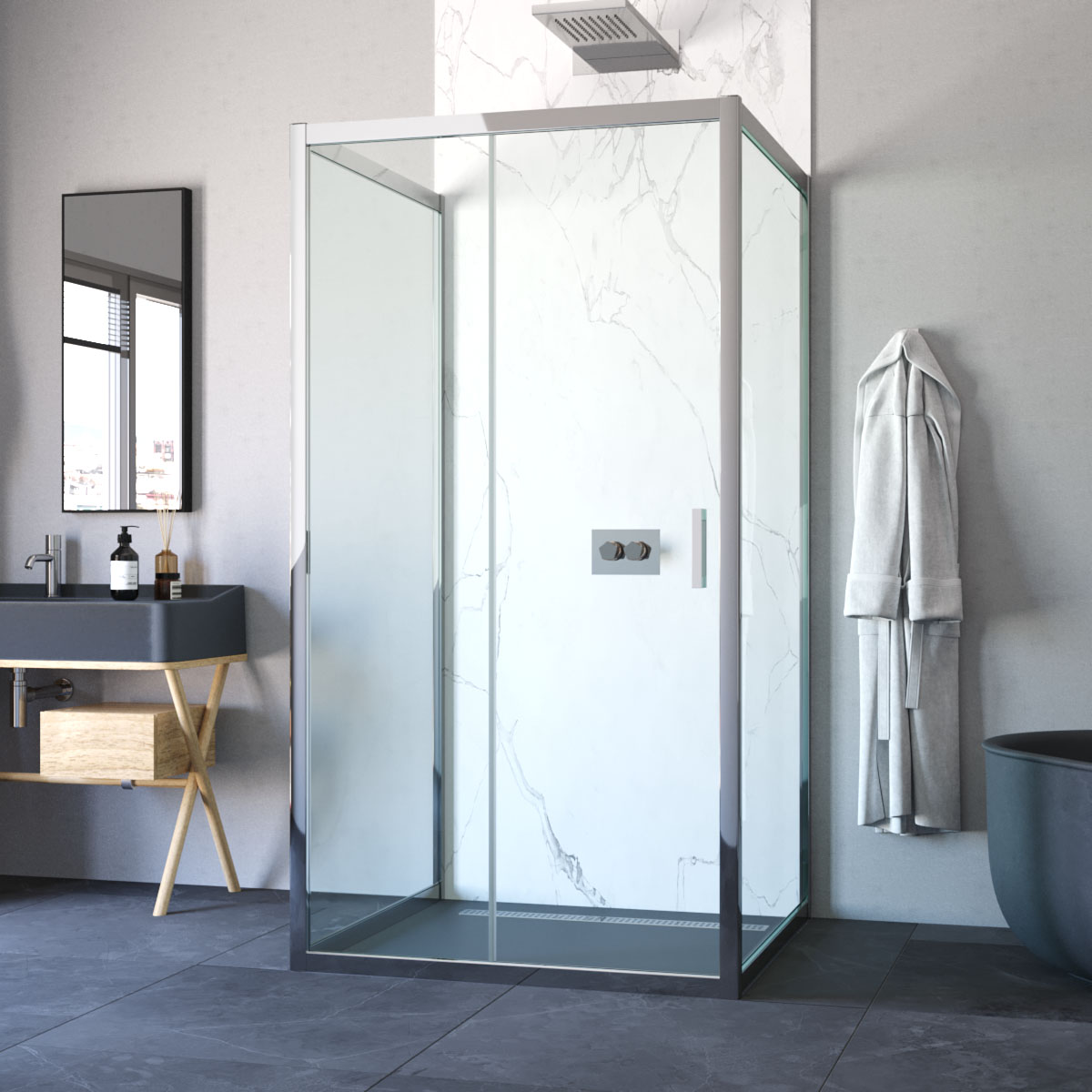 Душевой уголок Vegas Glass ZP-U TUR NOVO 100*90 08 01, профиль глянцевый хром, стекло прозрачное