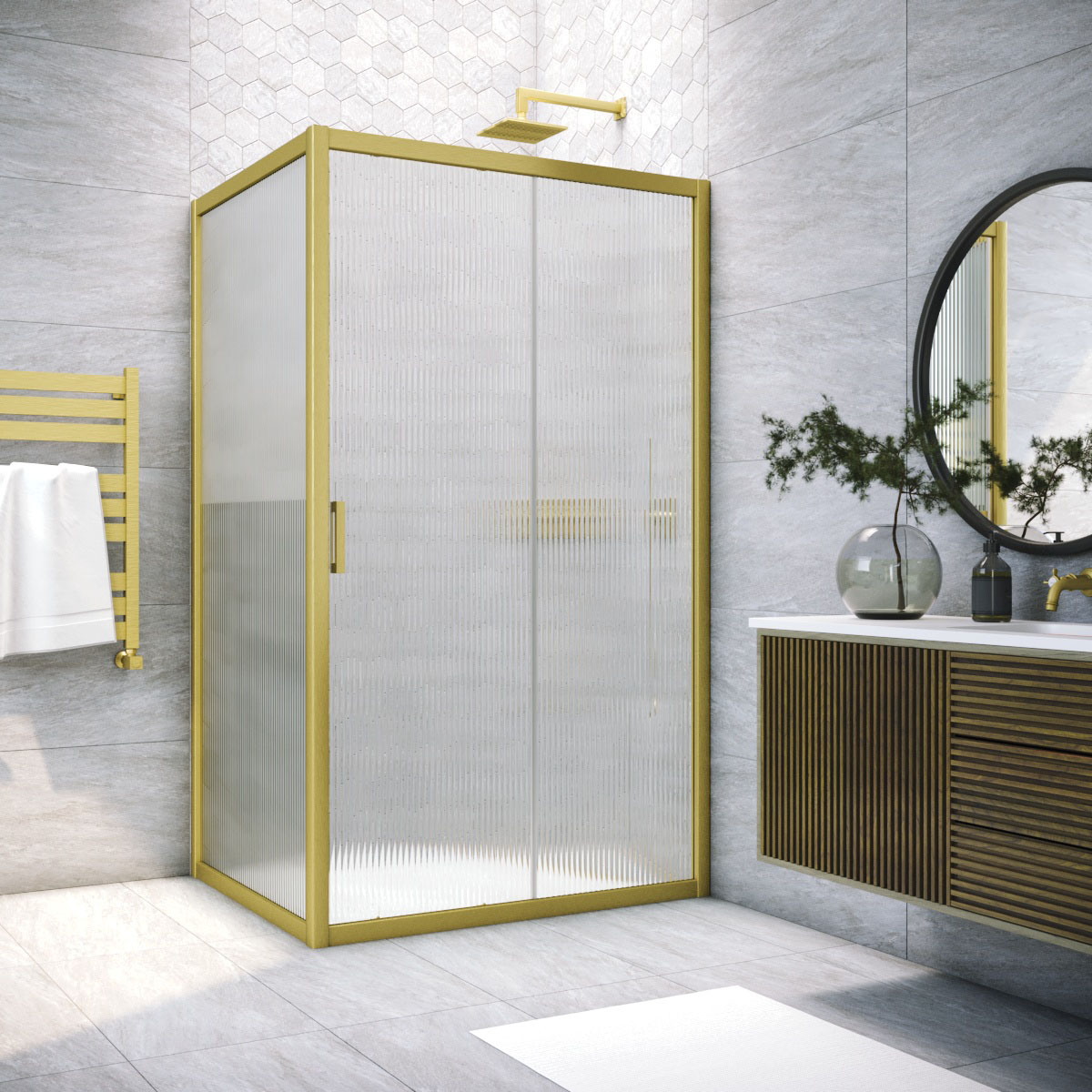 Душевой уголок Vegas Glass ZP+ZPV NOVO h2000 120*80 03 Moru, профиль золото матовое, стекло Moru