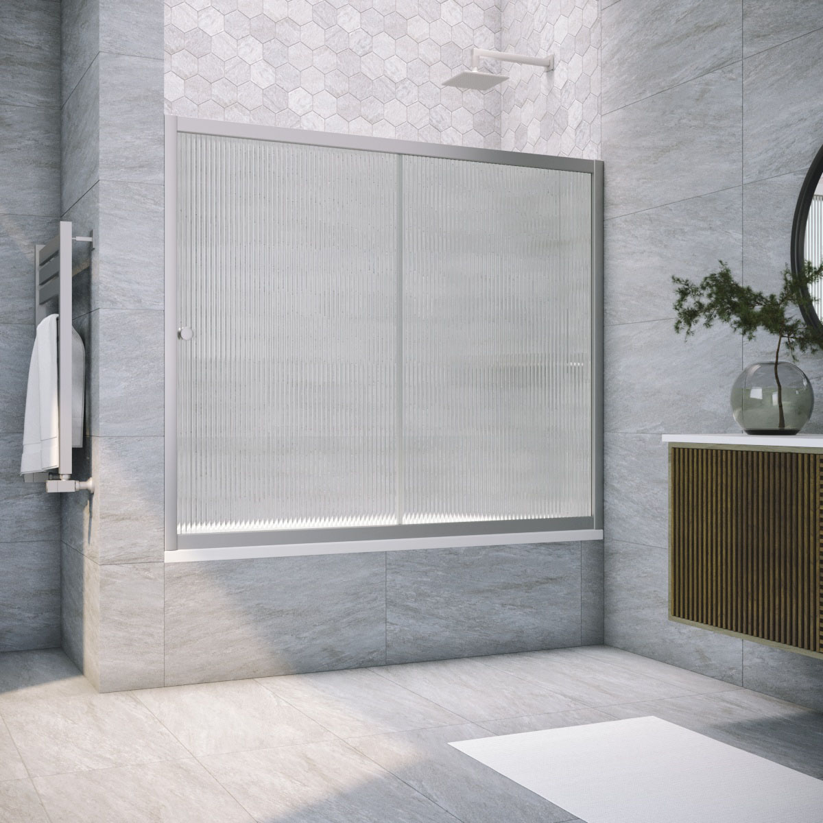 Шторка на ванну Vegas Glass  ZV NOVO 180 07 Moru, профиль матовый хром, стекло Moru