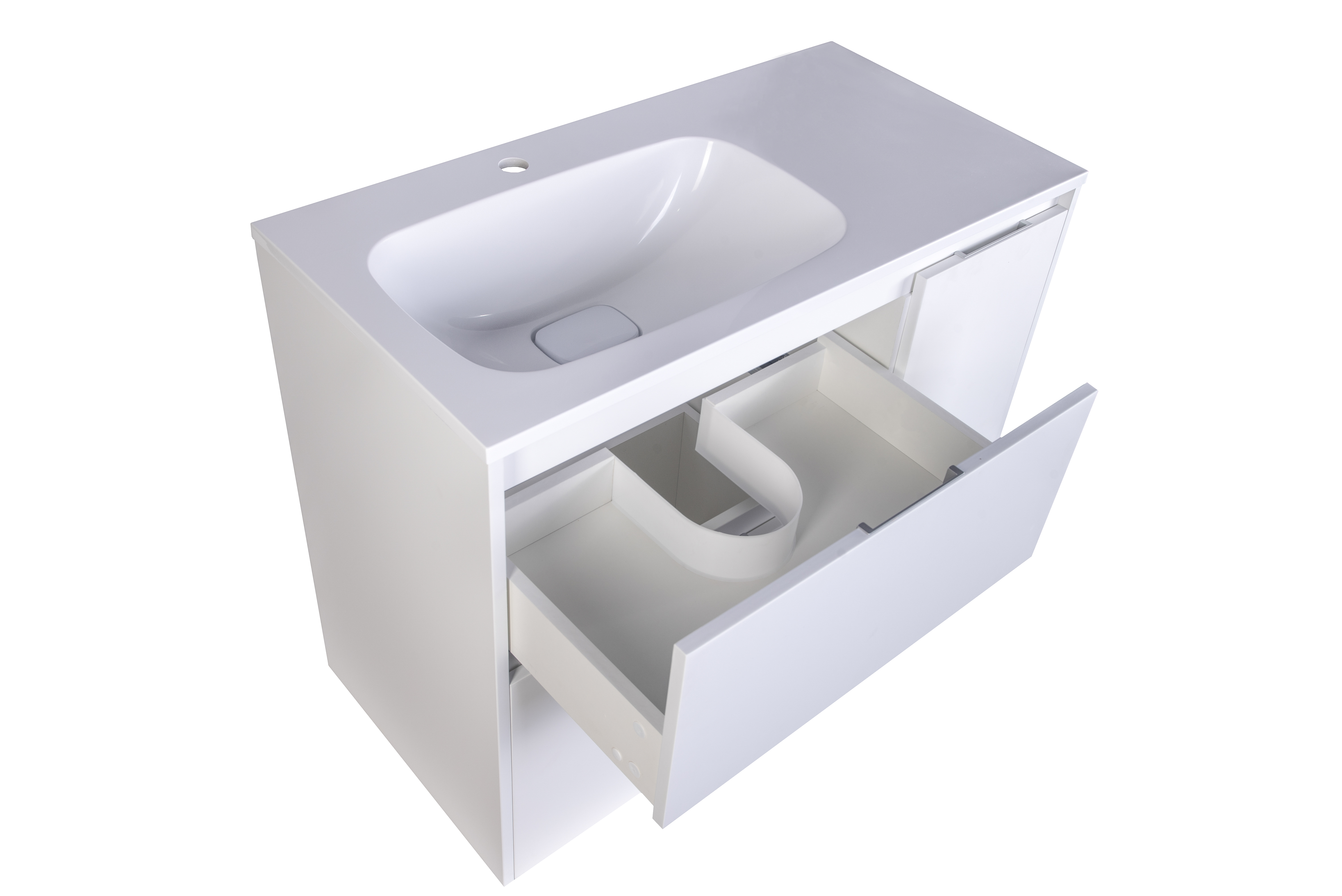 Тумба с раковиной Style Line Барселона 90 L 2 ящика с выкатной корзиной, Люкс белая, Plus
