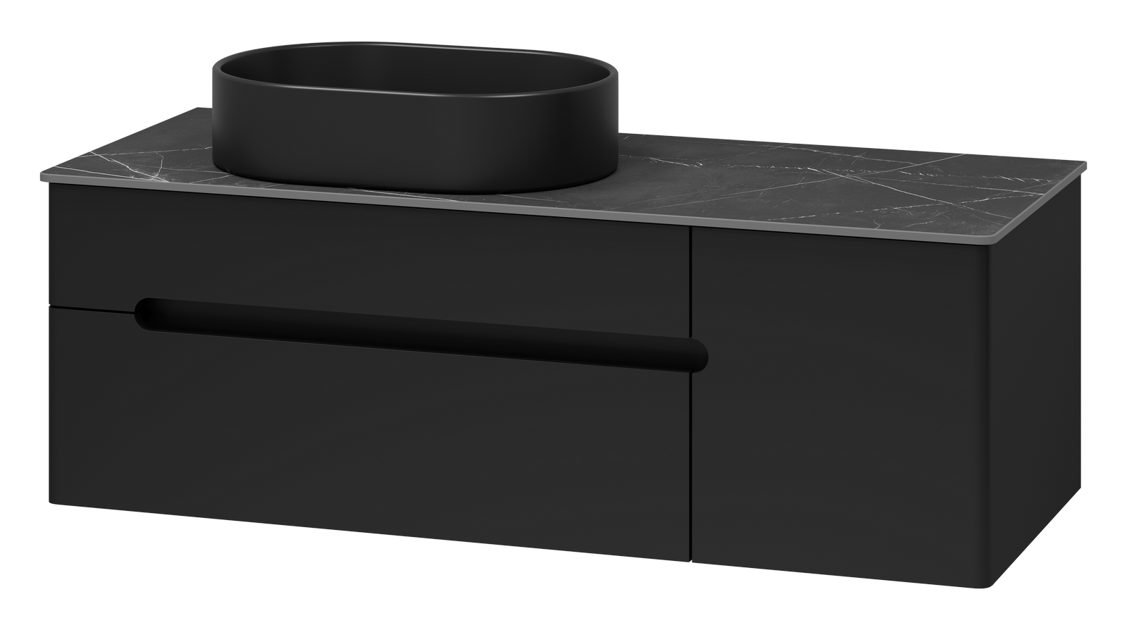 Тумба с раковиной Misty Роял 120 черная подвесная, со столешницей