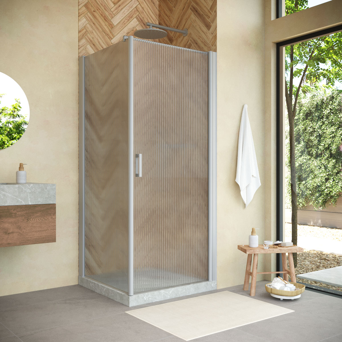 Душевой уголок Vegas Glass EP-FIS NOVO 80 07 Moru R, профиль матовый хром, стекло Moru