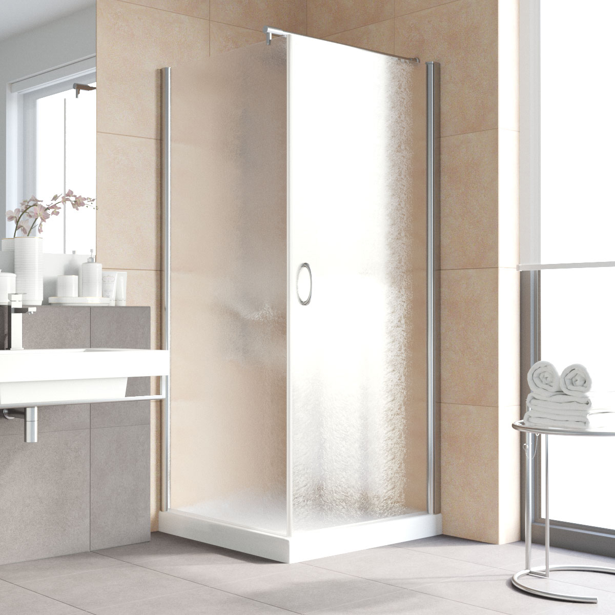 Душевой уголок Vegas Glass EP-Fis LUX 80*120 08 02 R, профиль глянцевый хром, стекло шиншилла