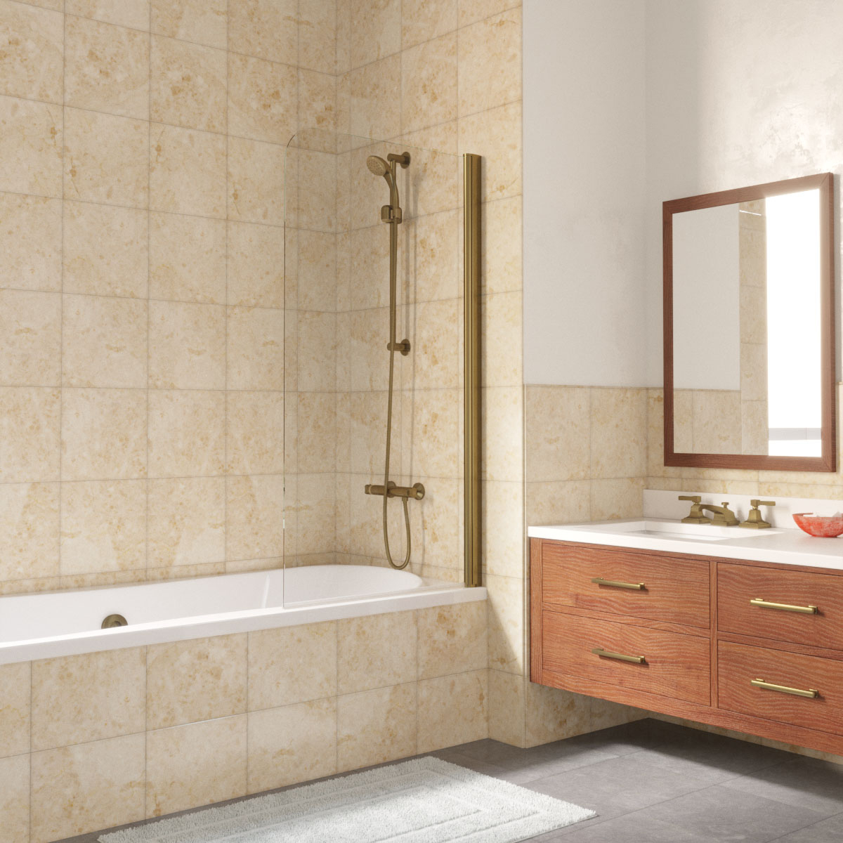 Шторка на ванну Vegas Glass EV LUX 70 05 crystalvision R, профиль бронза, стекло crystalvision