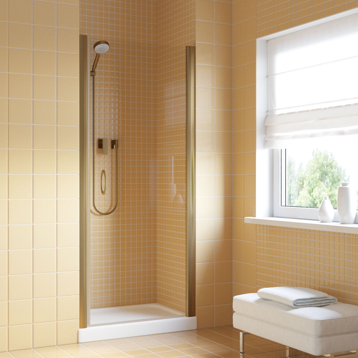 Душевая дверь в нишу Vegas Glass EP LUX 85 05 crystalvision R, профиль бронза, стекло crystalvision