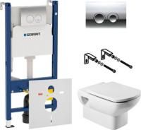 Инсталляция Geberit Duofix Delta 458.124.21.1 3 в 1 с кнопкой + унитаз подвесной Roca Dama Senso 346517000 + сиденье Dama Senso ZRU9302820 c + шумоизоляция