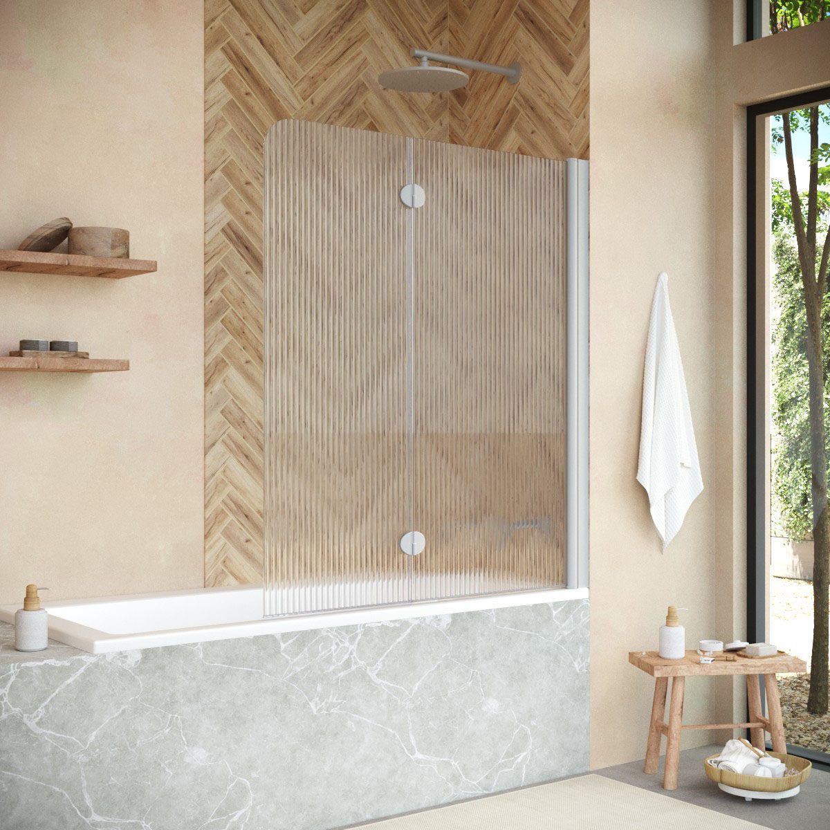 Шторка на ванну Vegas Glass  E2V NOVO 120 07 Moru R, профиль матовый хром, стекло Moru