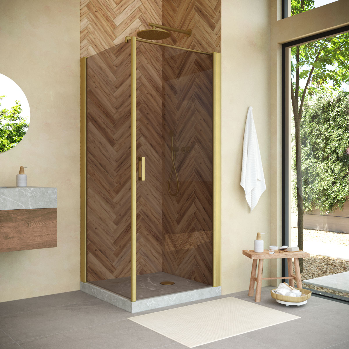 Душевой уголок Vegas Glass EP-FIS NOVO h2000 80 03 05 R, профиль золото матовое, стекло бронза