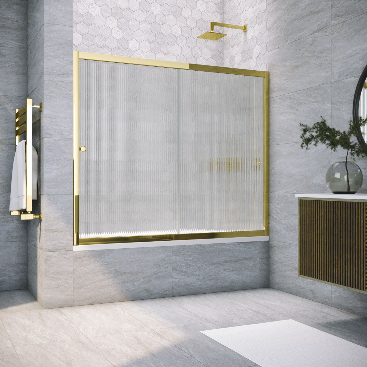 Шторка на ванну Vegas Glass  ZV TUR NOVO 150 09 Moru, профиль золото глянцевое, стекло Moru