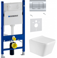 Инсталляция Geberit Duofix Delta UP100 111.153.00.1 с кнопкой + унитаз подвесной Vincea Q-Line VT1-12T