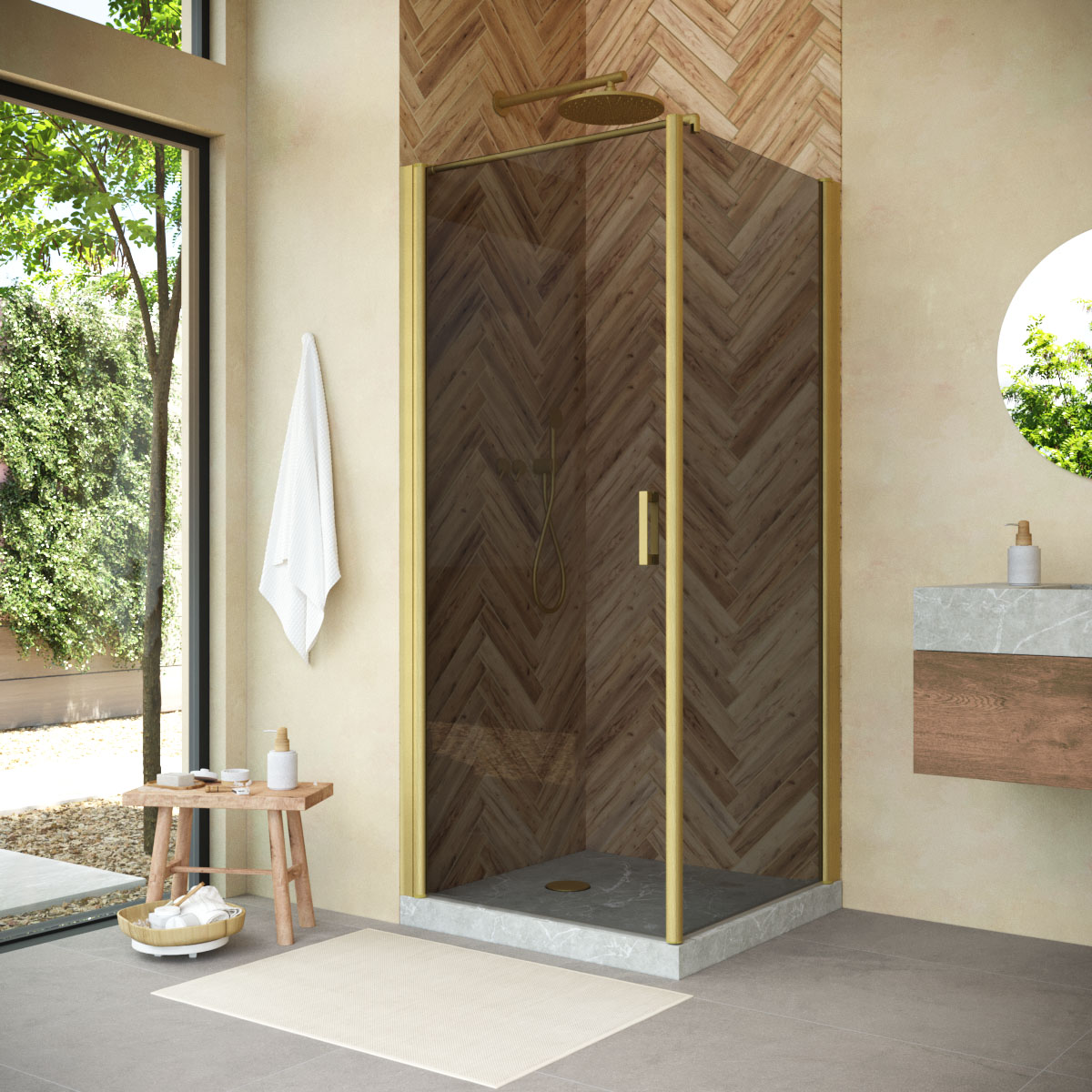 Душевой уголок Vegas Glass EP-FIS NOVO h2000 80*100 03 07 L, профиль золото матовое, стекло графит