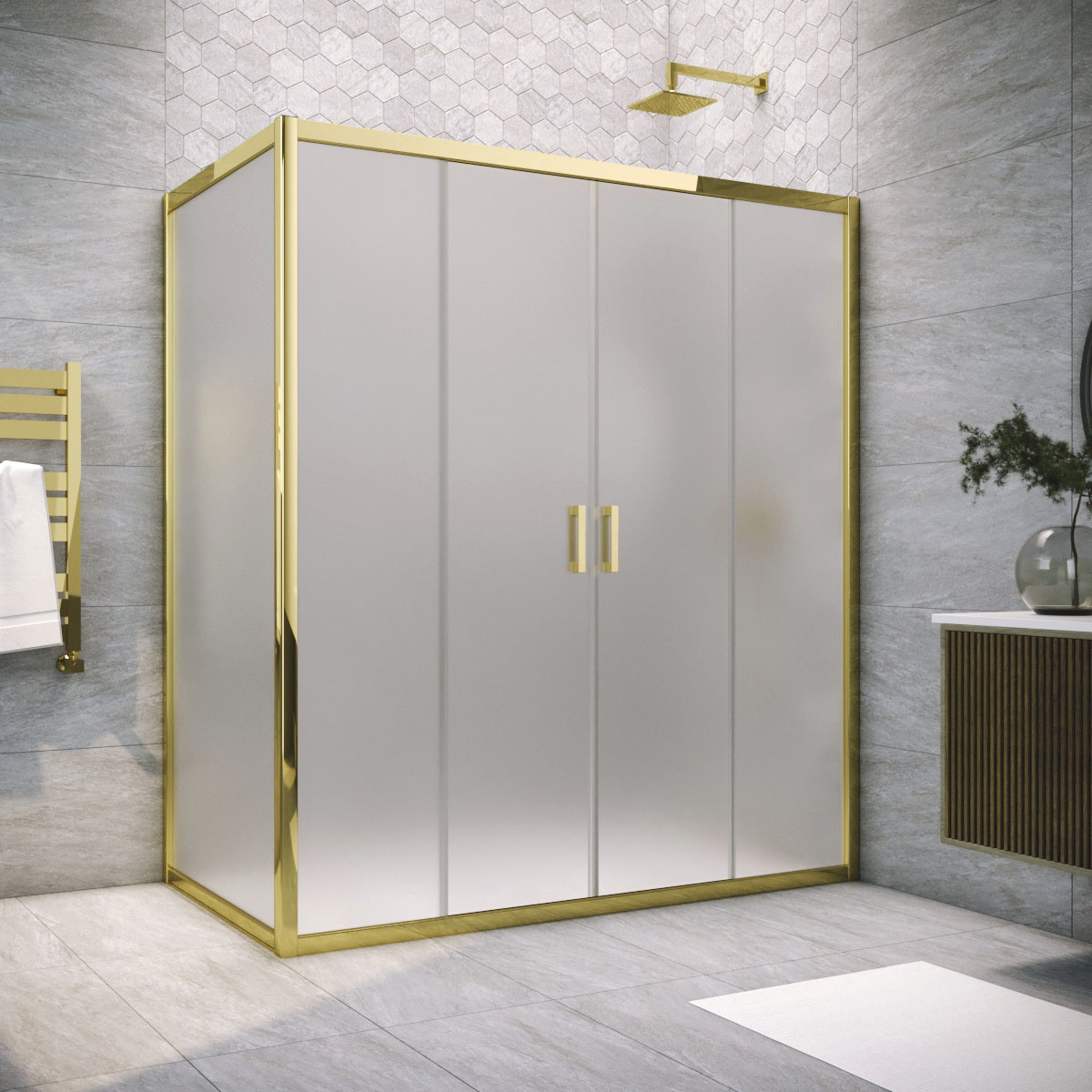 Душевой уголок Vegas Glass Z2P+ZPV TUR NOVO h1900 185*70 09 10, профиль золото глянцевое, стекло сатин