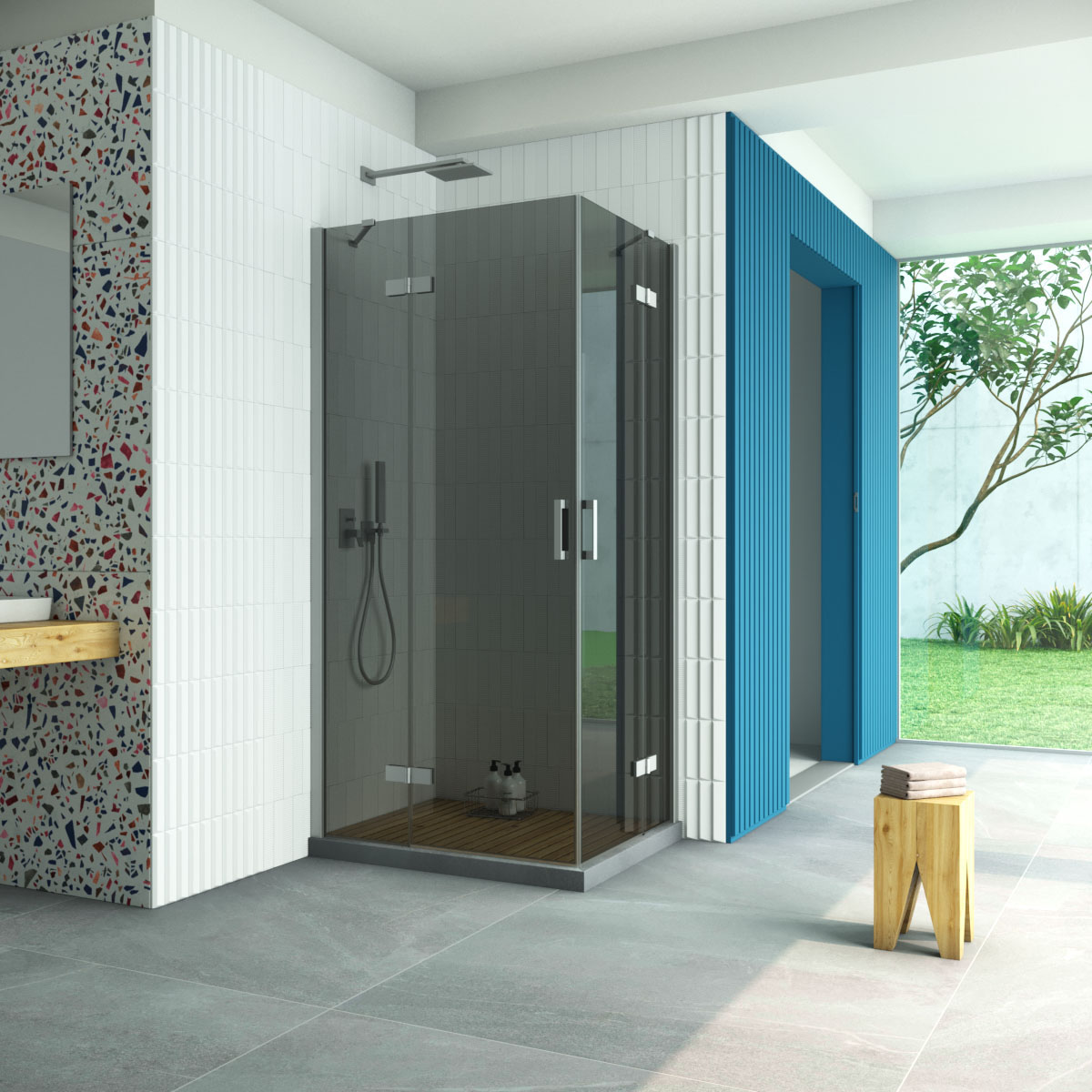 Душевой уголок Vegas Glass AFA-F Retta 100*90 07 07 L, профиль матовый хром стекло графит